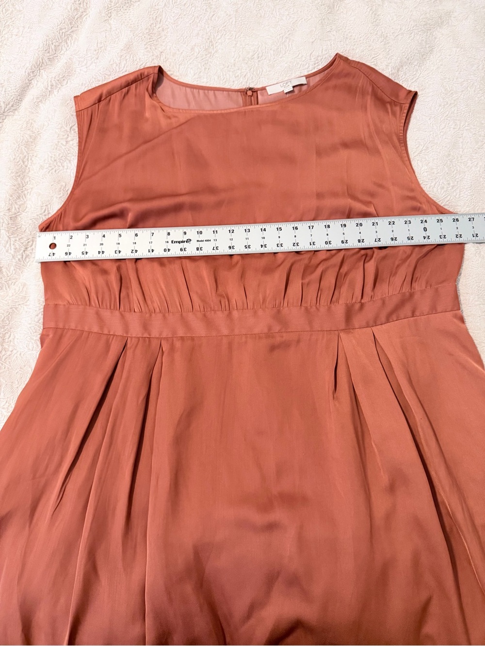LOFT Sleeveless Satin Midi Dress in Coral Pink - Picture 7 of 13